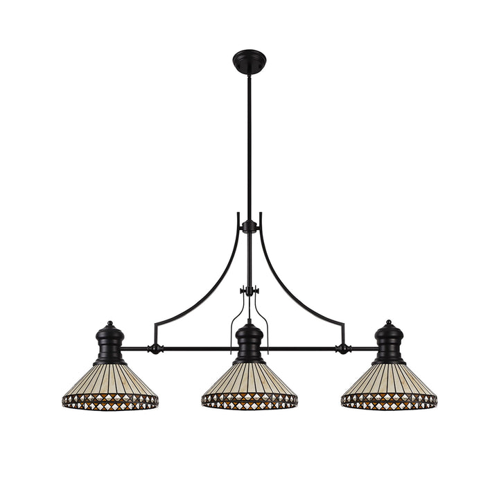 Nelson Lighting NLK15209 Louis, Tink 3 Light Linear Pendant Matt Black Amber/Cream