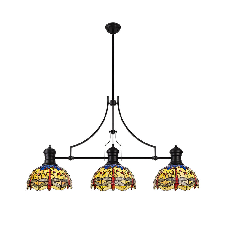 Nelson Lighting NLK15219 Louis, Heidi 3 Light Linear Pendant Matt Black Orange/Blue