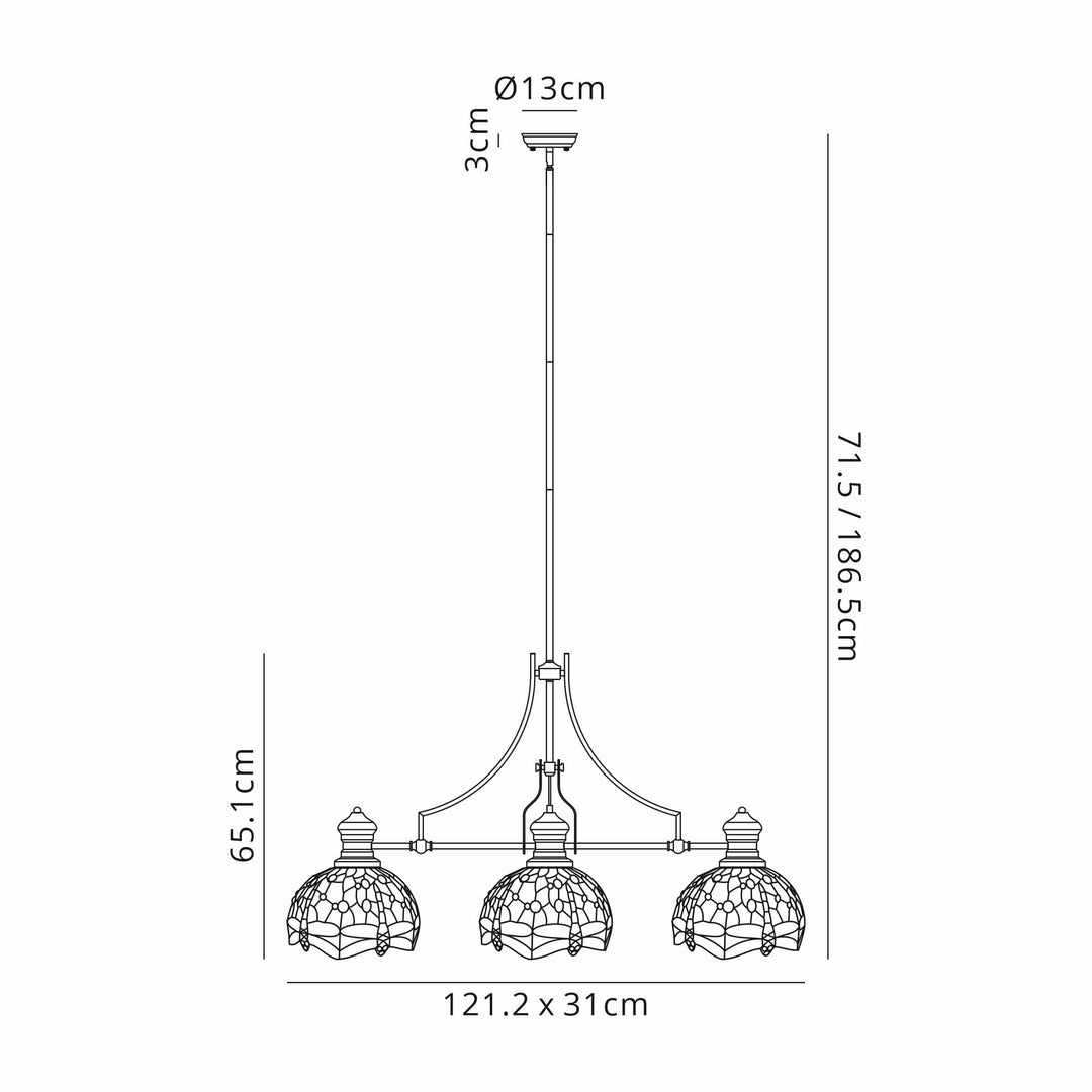 Nelson Lighting NLK15219 Louis, Heidi 3 Light Linear Pendant Matt Black Orange/Blue