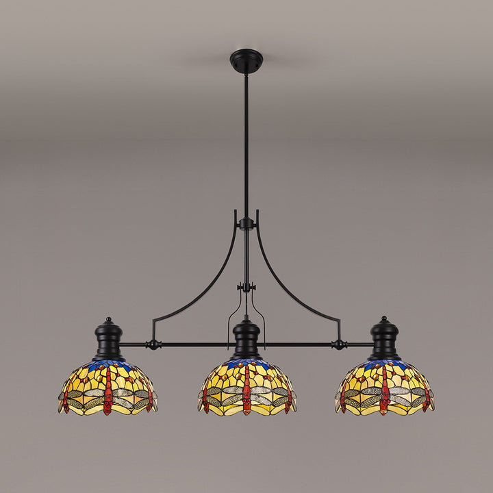 Nelson Lighting NLK15219 Louis, Heidi 3 Light Linear Pendant Matt Black Orange/Blue