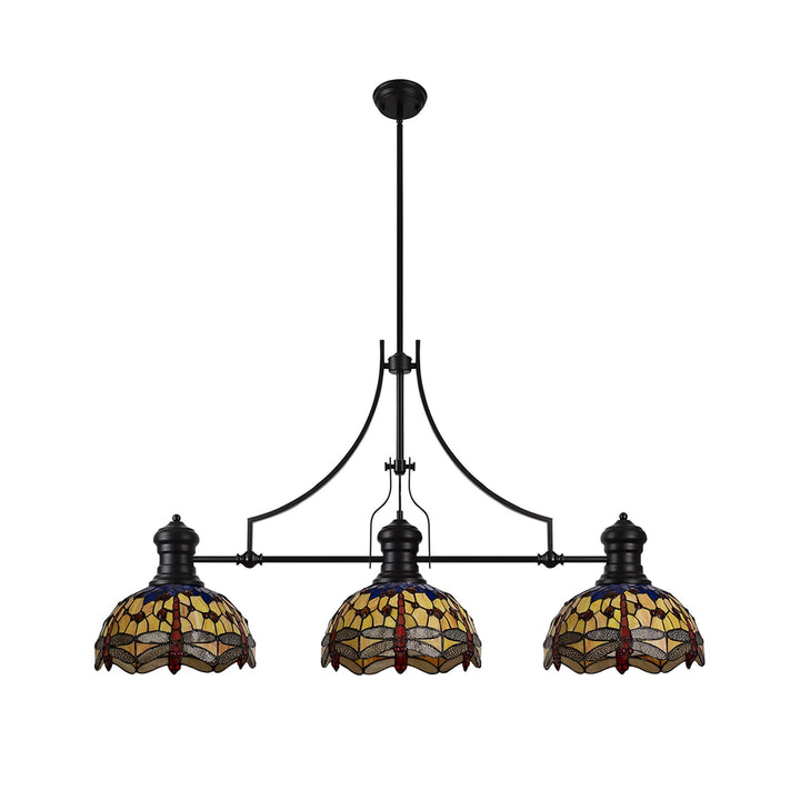 Nelson Lighting NLK15219 Louis, Heidi 3 Light Linear Pendant Matt Black Orange/Blue