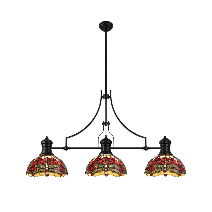 Nelson Lighting NLK15229 Louis, Heidi 3 Light Linear Pendant Matt Black Purple/Pink