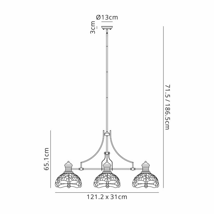 Nelson Lighting NLK15229 Louis, Heidi 3 Light Linear Pendant Matt Black Purple/Pink