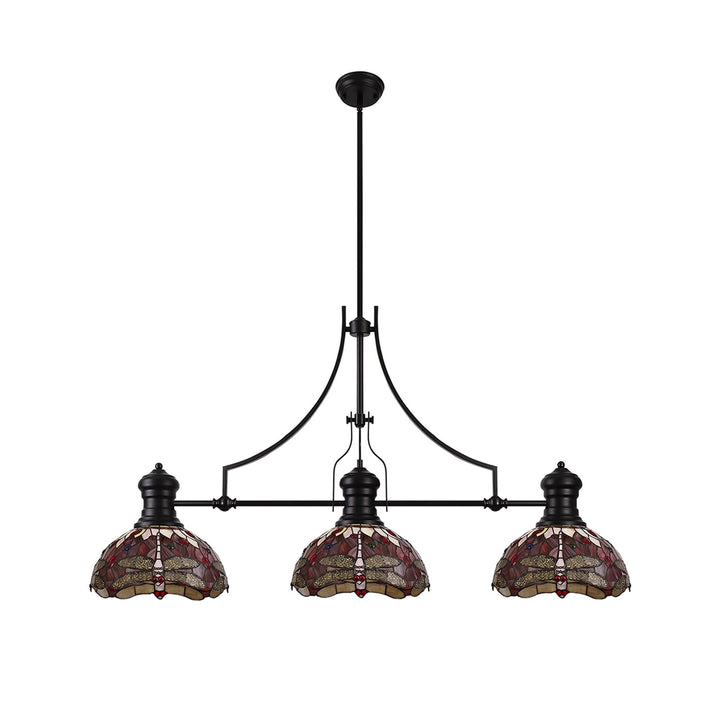 Nelson Lighting NLK15229 Louis, Heidi 3 Light Linear Pendant Matt Black Purple/Pink