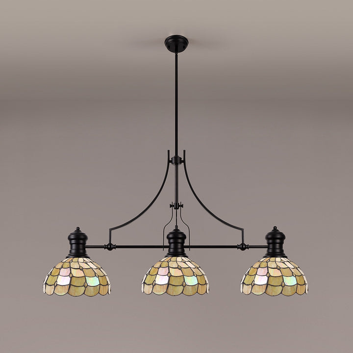 Nelson Lighting NLK15239 Louis, Chrisy 3 Light Linear Pendant Matt Black Beige