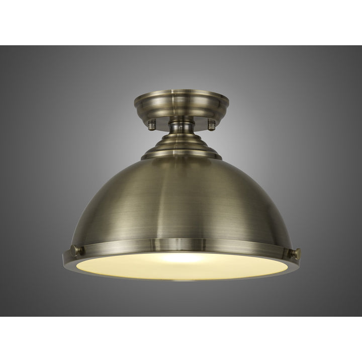 Nelson Lighting NLK15259 Louis 1 Light Flush Ceiling Light Antique Brass Frosted White