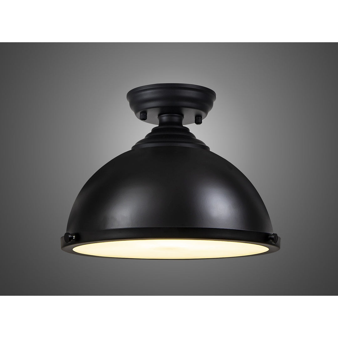 Nelson Lighting NLK15269 Louis 1 Light Flush Ceiling Light Matt Black Frosted White