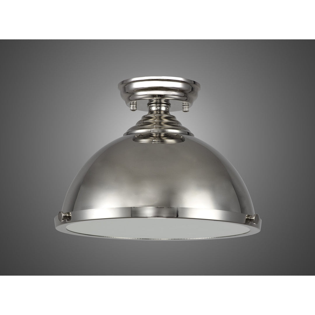 Nelson Lighting NLK15279 Louis 1 Light Flush Ceiling Light Polished Nickel Frosted White