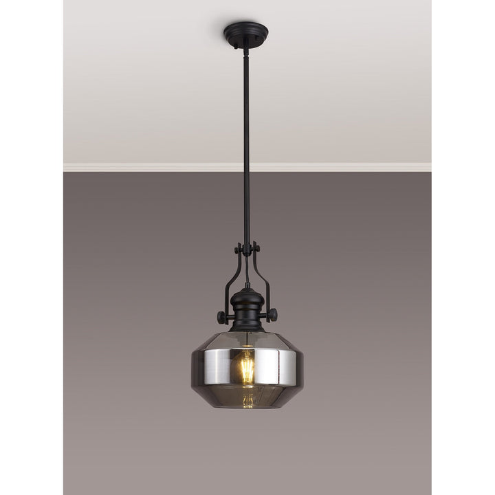 Nelson Lighting NLK15349 Louis 1 Light Round Pendant Matt Black Smoke