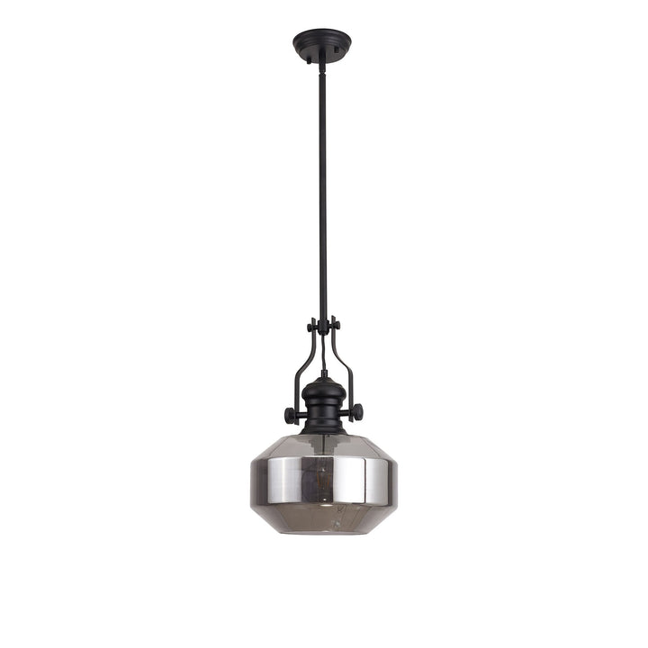 Nelson Lighting NLK15349 Louis 1 Light Round Pendant Matt Black Smoke