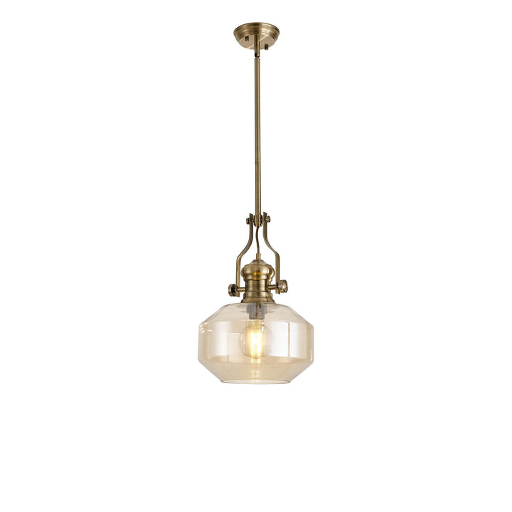 Nelson Lighting NLK15359 Louis 1 Light Round Pendant Antique Brass Cognac