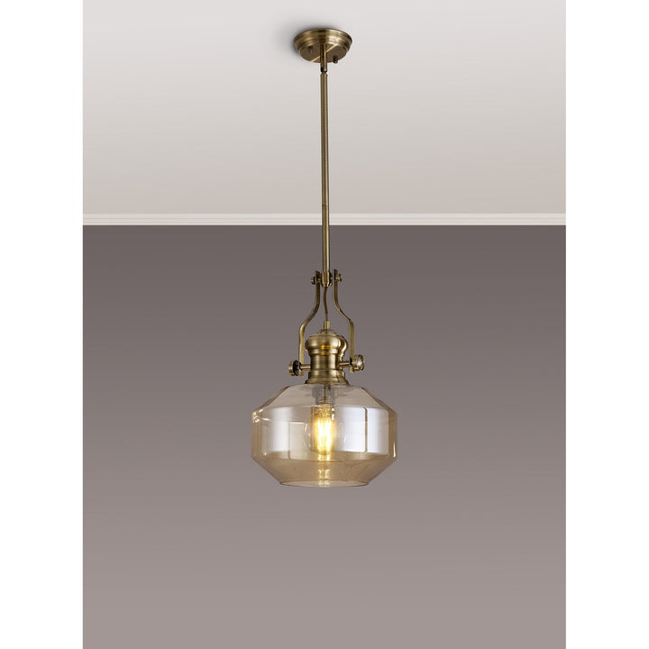 Nelson Lighting NLK15359 Louis 1 Light Round Pendant Antique Brass Cognac