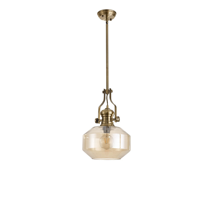 Nelson Lighting NLK15359 Louis 1 Light Round Pendant Antique Brass Cognac