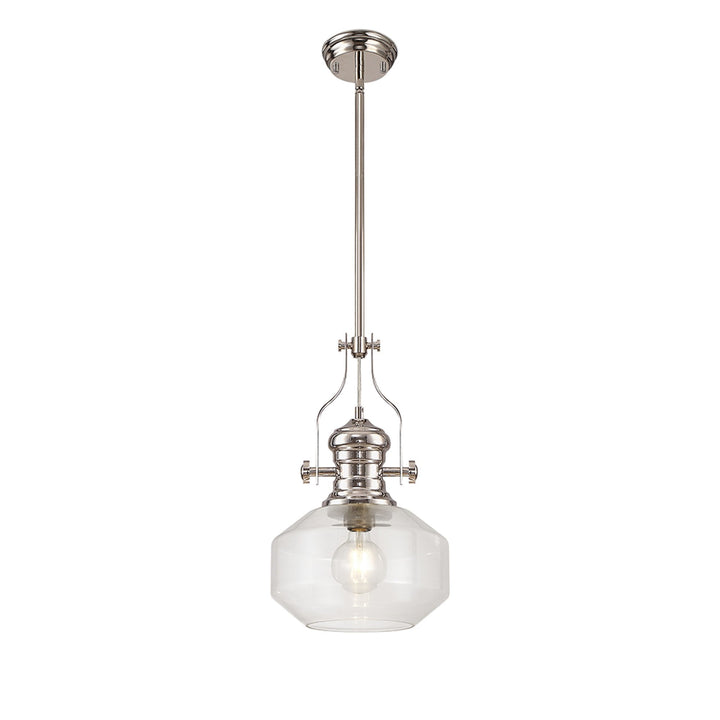 Nelson Lighting NLK15369 Louis 1 Light Round Pendant Polished Nickel Clear