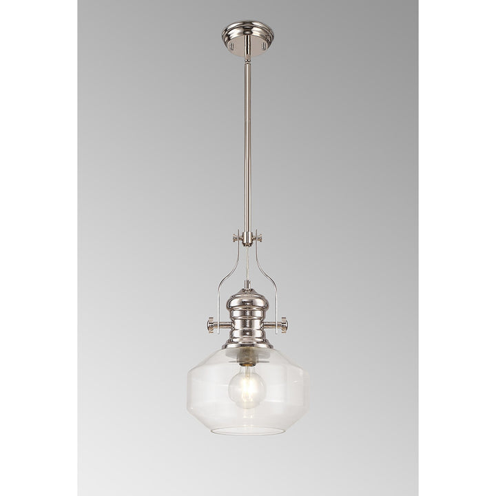 Nelson Lighting NLK15369 Louis 1 Light Round Pendant Polished Nickel Clear