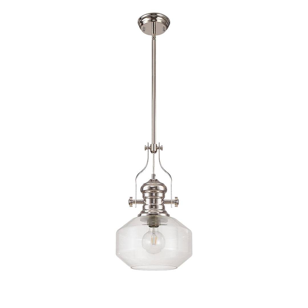 Nelson Lighting NLK15369 Louis 1 Light Round Pendant Polished Nickel Clear