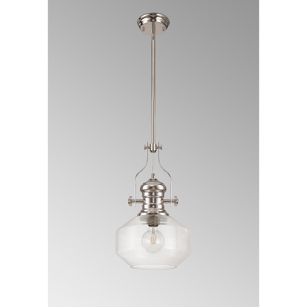 Nelson Lighting NLK15369 Louis 1 Light Round Pendant Polished Nickel Clear