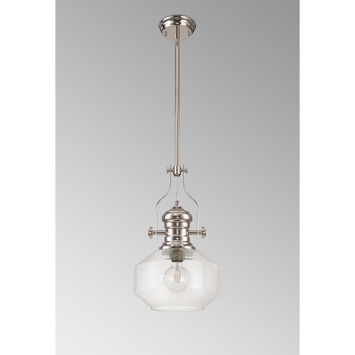 Nelson Lighting NLK15369 Louis 1 Light Round Pendant Polished Nickel Clear