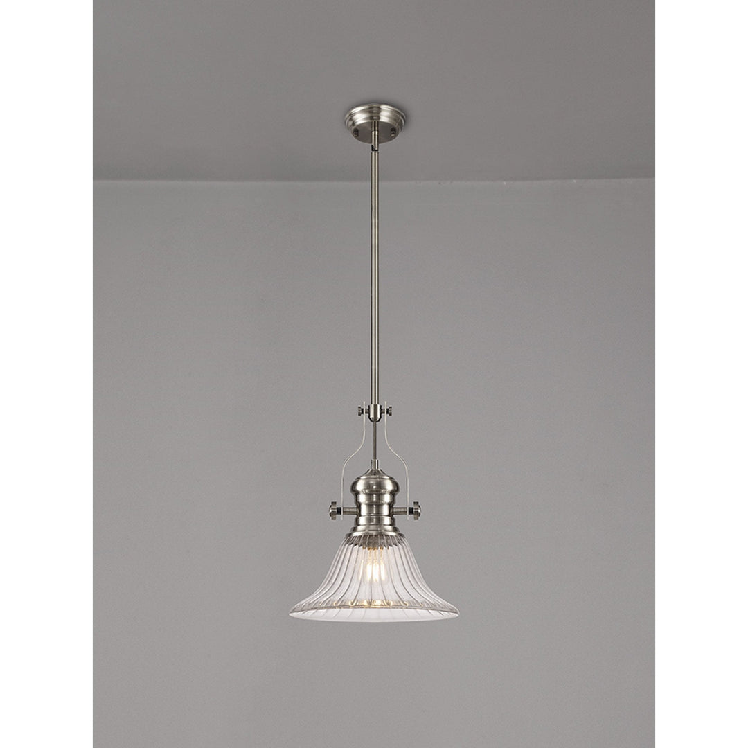 Nelson Lighting NLK15389 Louis 1 Light Pendant Satin Nickel Clear