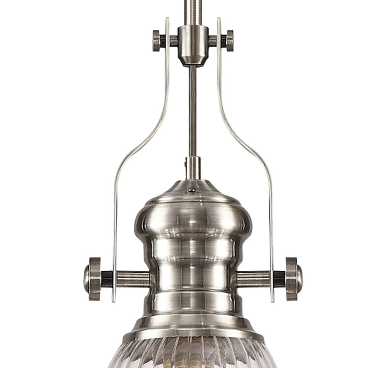 Nelson Lighting NLK15389 Louis 1 Light Pendant Satin Nickel Clear