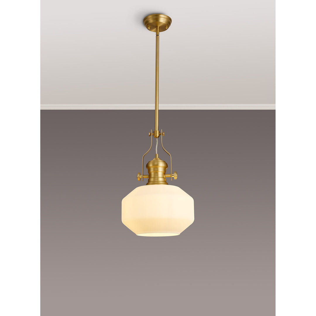 Nelson Lighting NLK15399 Louis 1 Light Round Pendant Satin Gold Opal