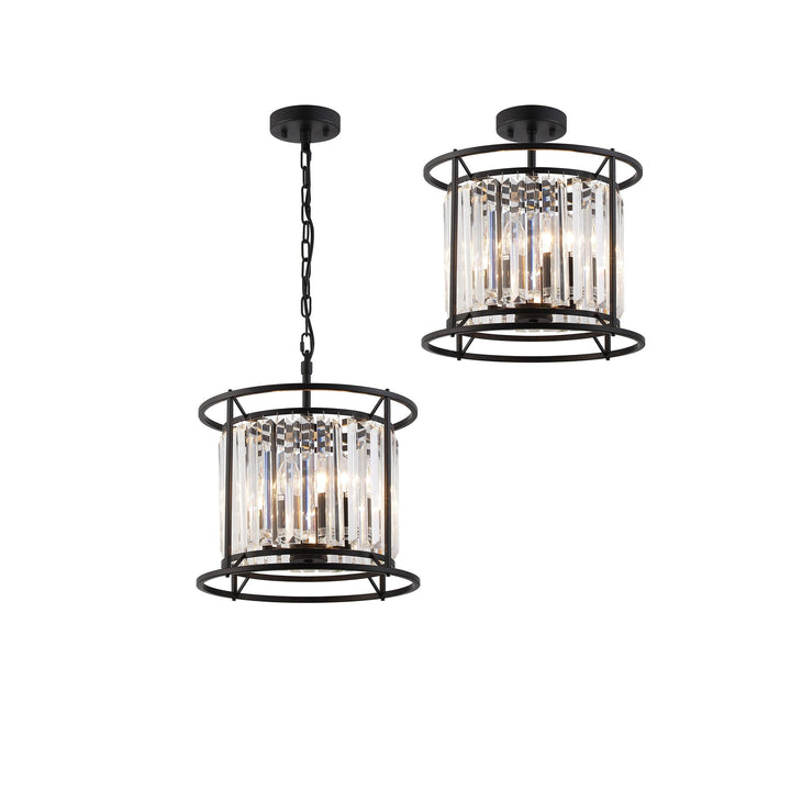 Nelson Lighting NL91069 Maccia 3 Light Pendant/Ceiling Light Satin Black Clear