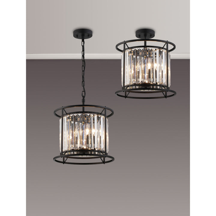 Nelson Lighting NL91069 Maccia 3 Light Pendant/Ceiling Light Satin Black Clear