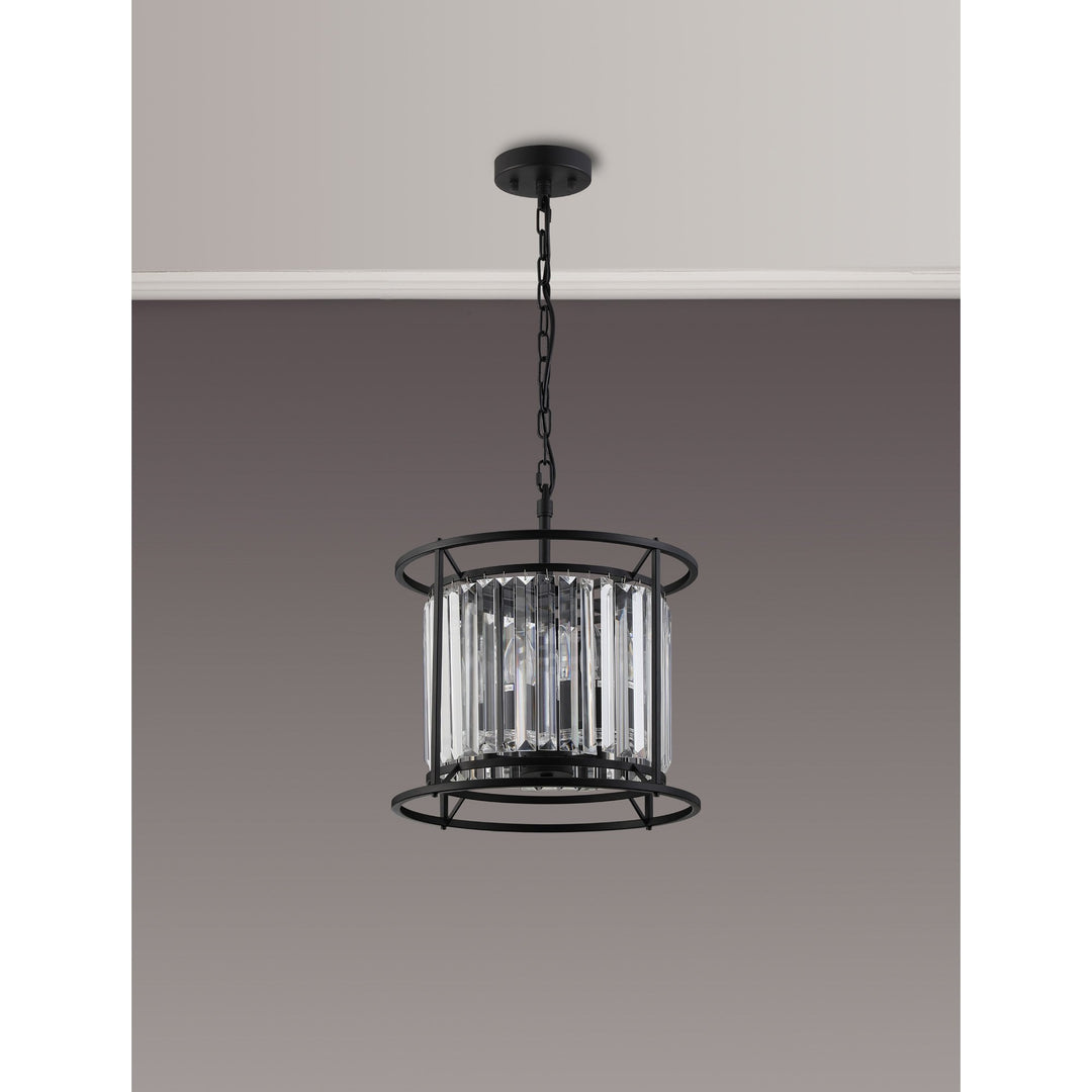 Nelson Lighting NL91069 Maccia 3 Light Pendant/Ceiling Light Satin Black Clear