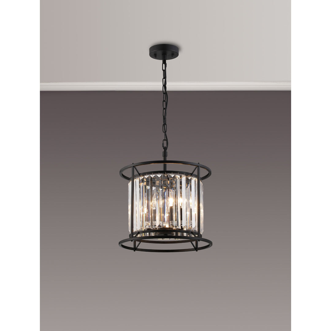 Nelson Lighting NL91069 Maccia 3 Light Pendant/Ceiling Light Satin Black Clear