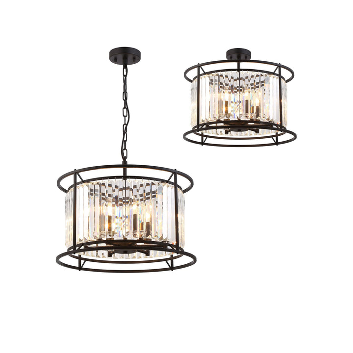 Nelson Lighting NL91079 Maccia 6 Light Pendant/Ceiling Light Satin Black Clear