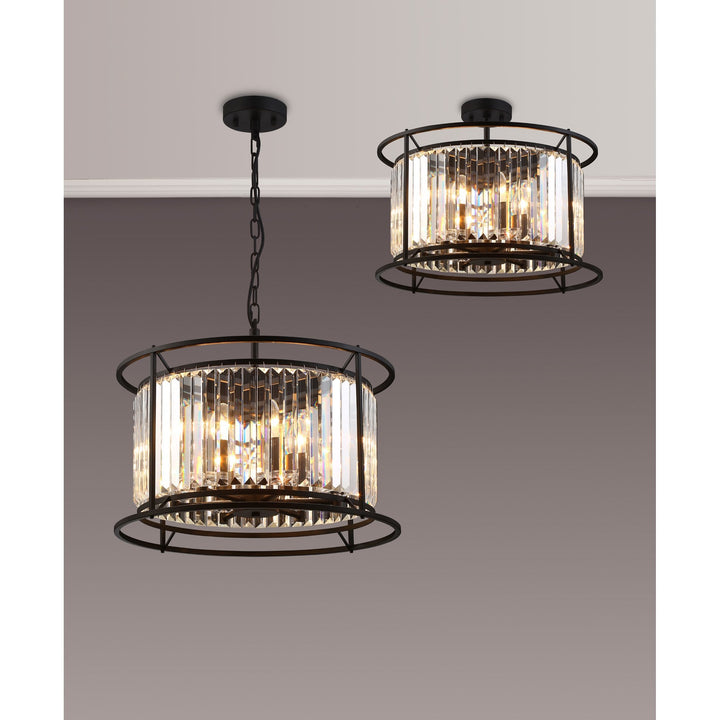 Nelson Lighting NL91079 Maccia 6 Light Pendant/Ceiling Light Satin Black Clear