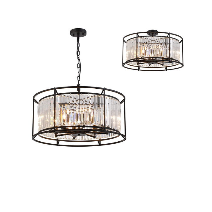 Nelson Lighting NL91089 Maccia 8 Light Pendant/Ceiling Light Satin Black Clear