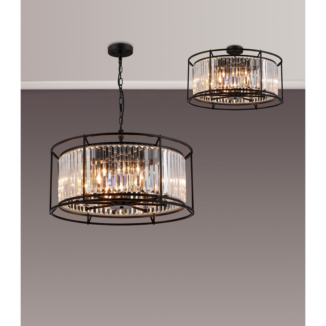 Nelson Lighting NL91089 Maccia 8 Light Pendant/Ceiling Light Satin Black Clear