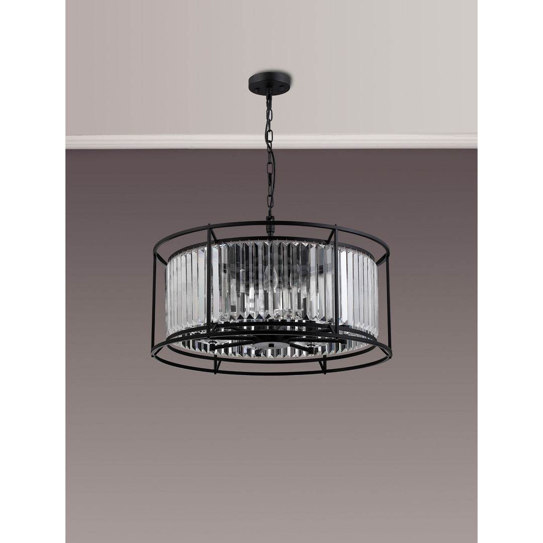 Nelson Lighting NL91089 Maccia 8 Light Pendant/Ceiling Light Satin Black Clear