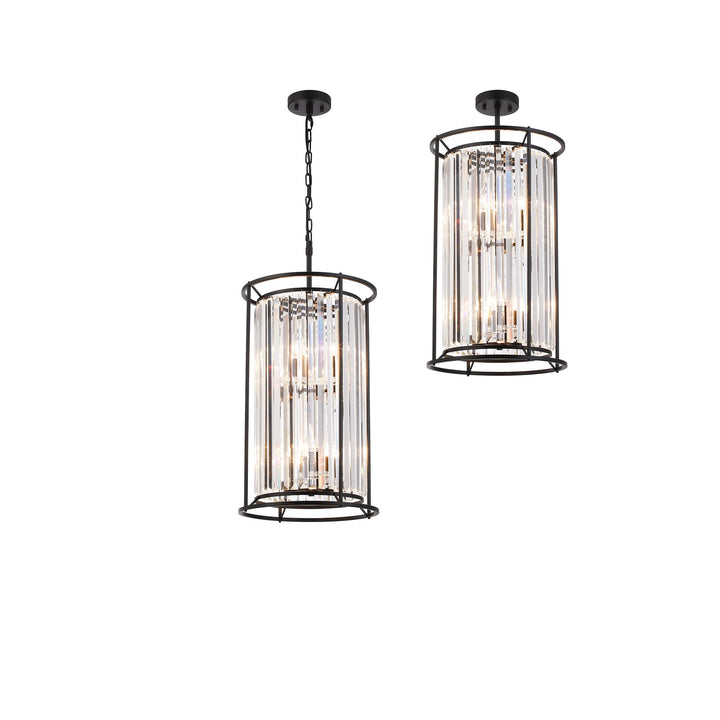 Nelson Lighting NL91099 Maccia 6 Light Pendant/Ceiling Light Satin Black Clear