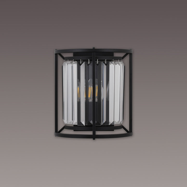 Nelson Lighting NL91149 Maccia 2 Light Wall Light Satin Black Clear