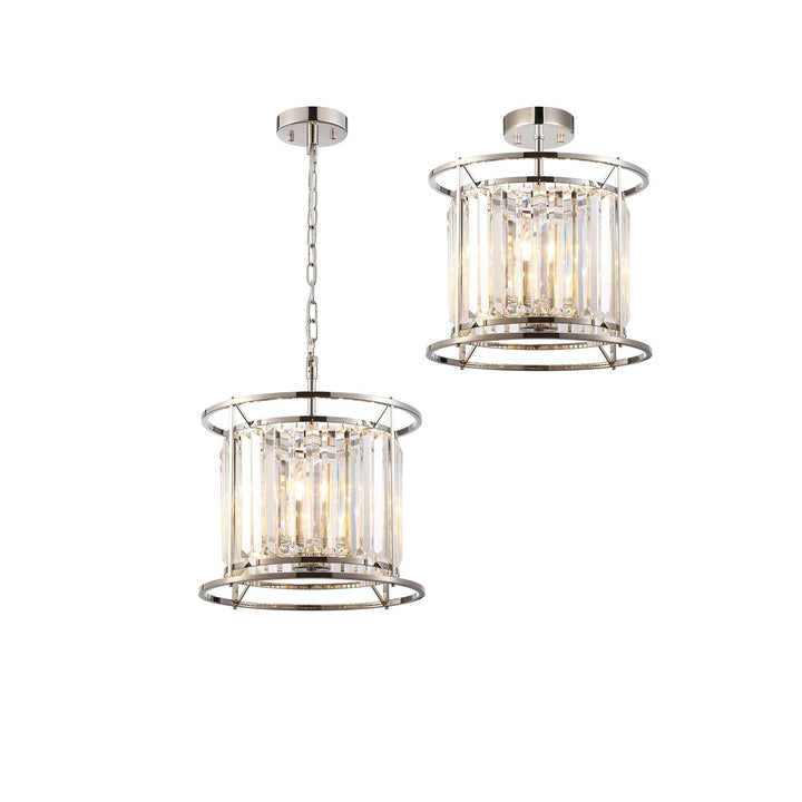 Nelson Lighting NL91179 Maccia 3 Light Pendant/Ceiling Light Polished Nickel Clear