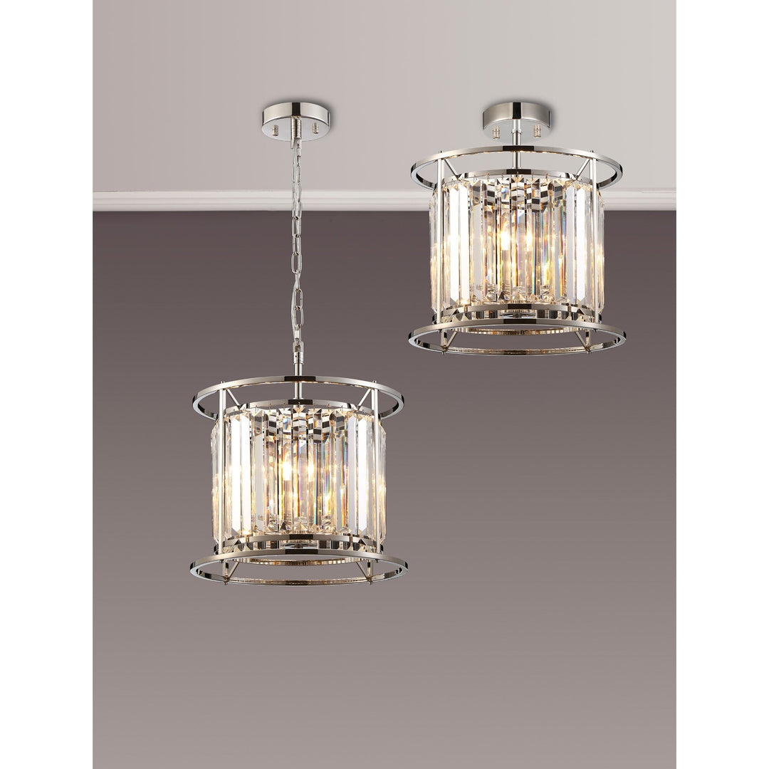 Nelson Lighting NL91179 Maccia 3 Light Pendant/Ceiling Light Polished Nickel Clear