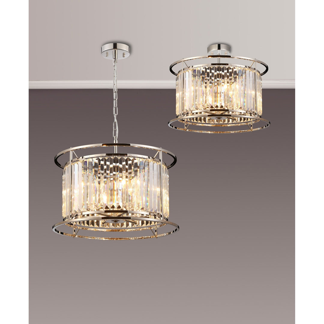 Nelson Lighting NL91189 Maccia 6 Light Pendant/Ceiling Light Polished Nickel Clear