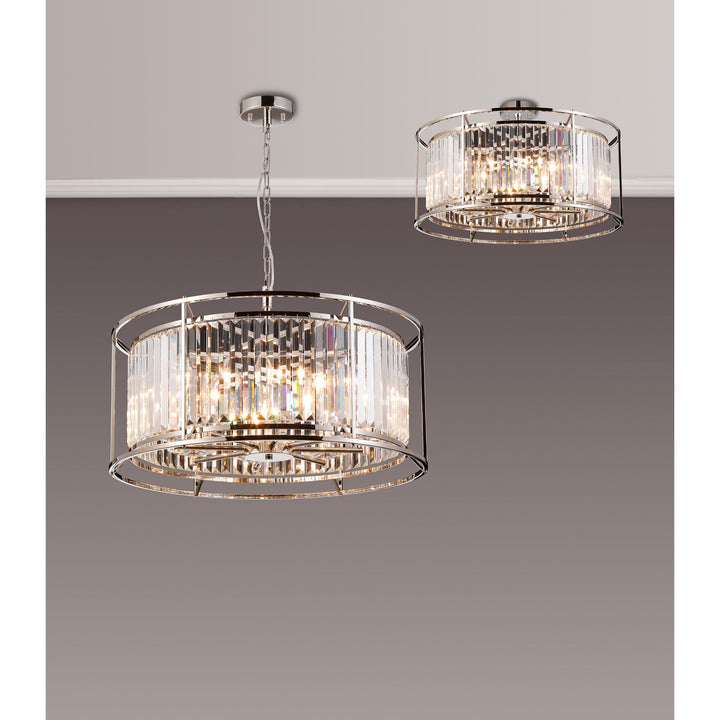 Nelson Lighting NL91199 Maccia 8 Light Pendant/Ceiling Light Polished Nickel Clear