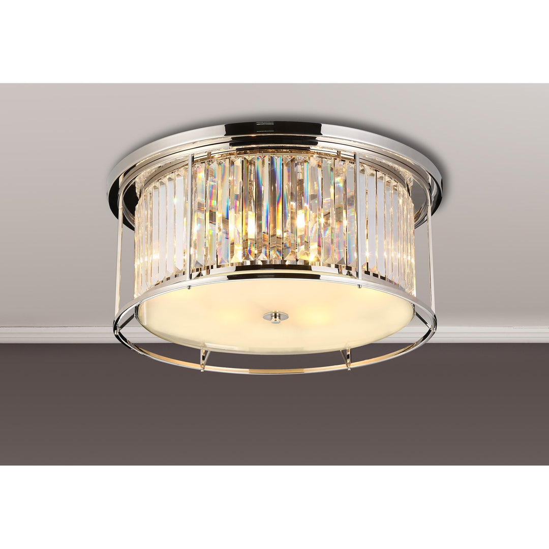 Nelson Lighting NL91249 Maccia 6 Light Flush Ceiling Light Polished Nickel Clear