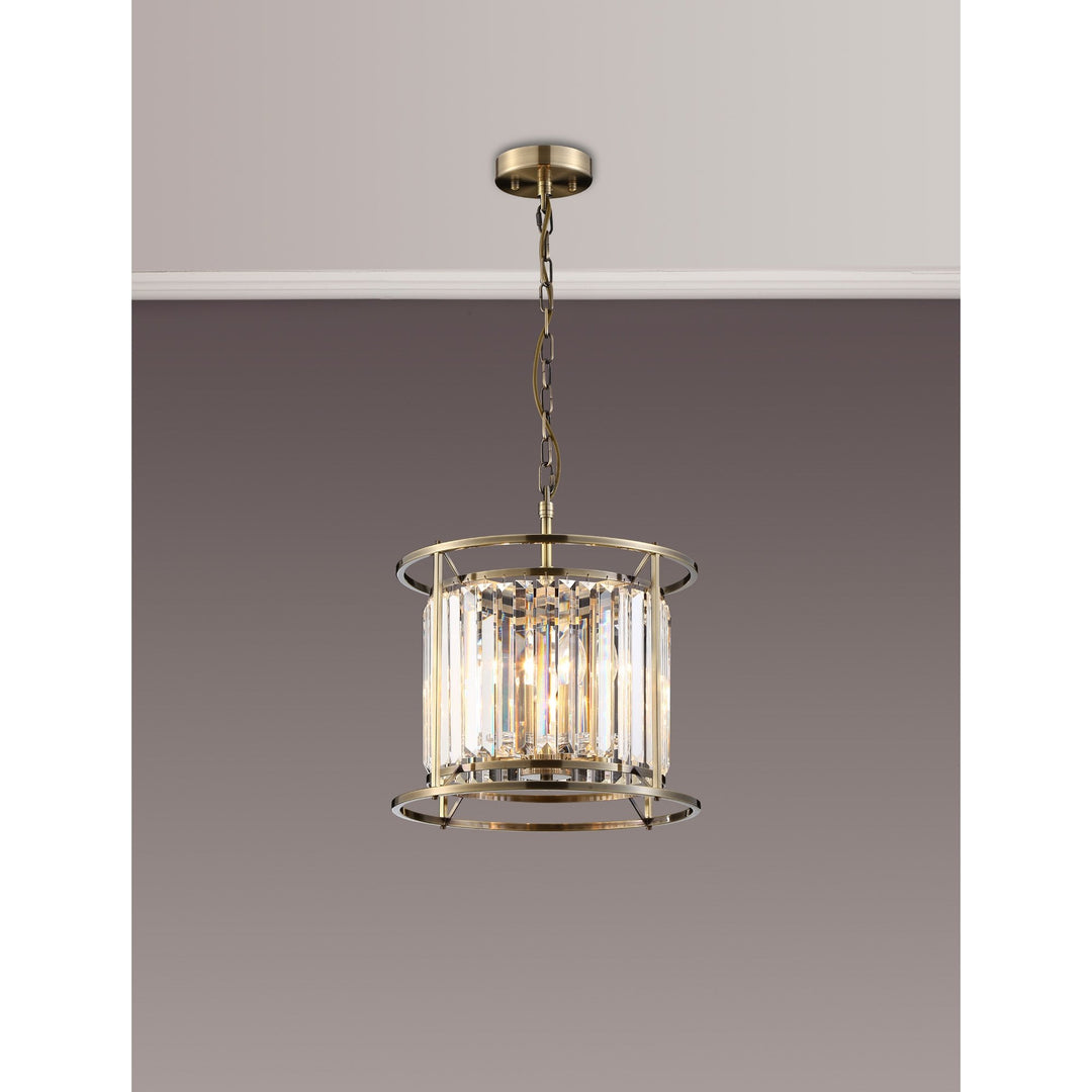 Nelson Lighting NL91289 Maccia 3 Light Pendant/Ceiling Light Antique Brass Clear