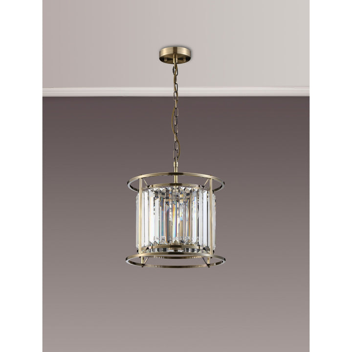 Nelson Lighting NL91289 Maccia 3 Light Pendant/Ceiling Light Antique Brass Clear