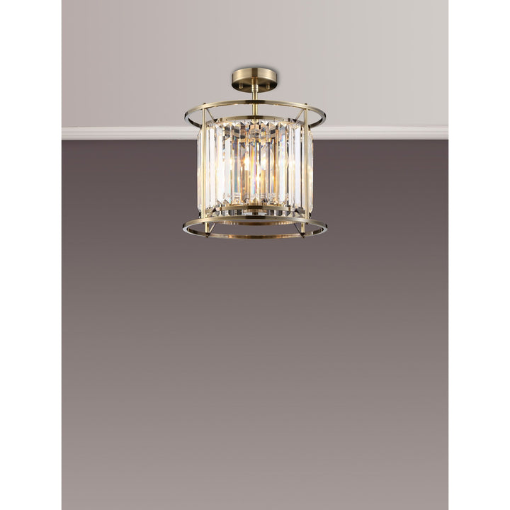 Nelson Lighting NL91289 Maccia 3 Light Pendant/Ceiling Light Antique Brass Clear