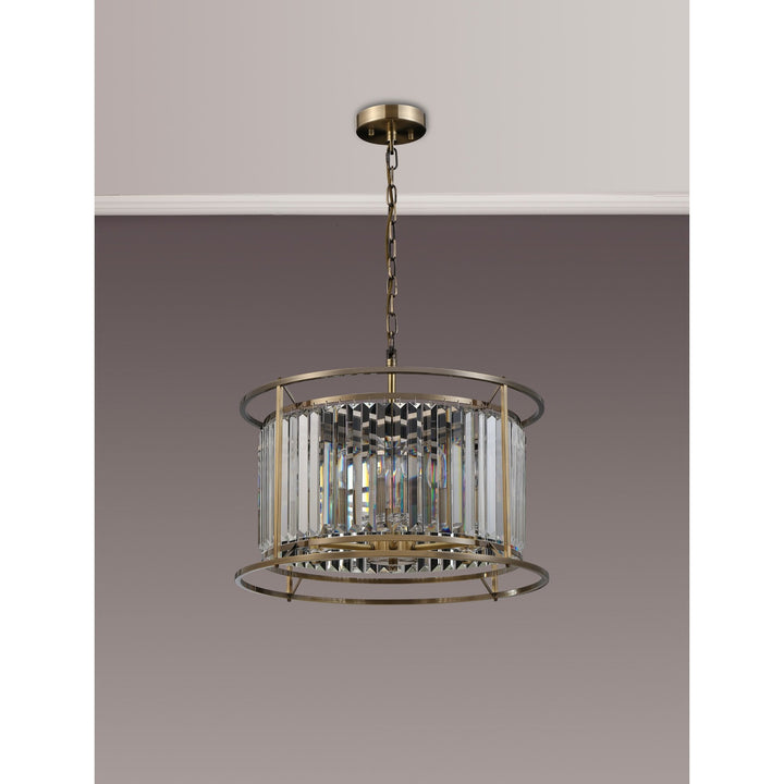 Nelson Lighting NL91299 Maccia 6 Light Pendant/Ceiling Light Antique Brass Clear