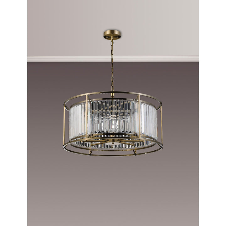 Nelson Lighting NL91309 Maccia 8 Light Pendant/Ceiling Light Antique Brass Clear