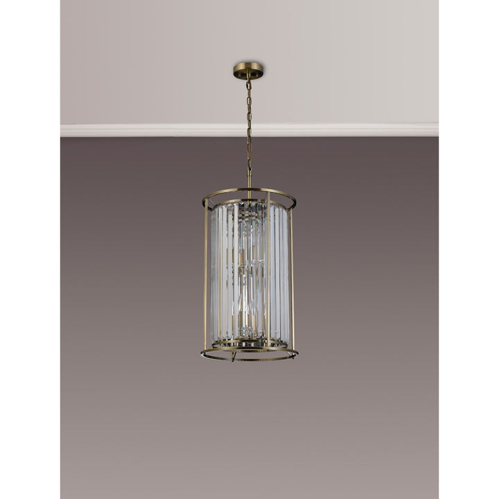 Nelson Lighting NL91319 Maccia 6 Light Pendant/Ceiling Light Antique Brass Clear