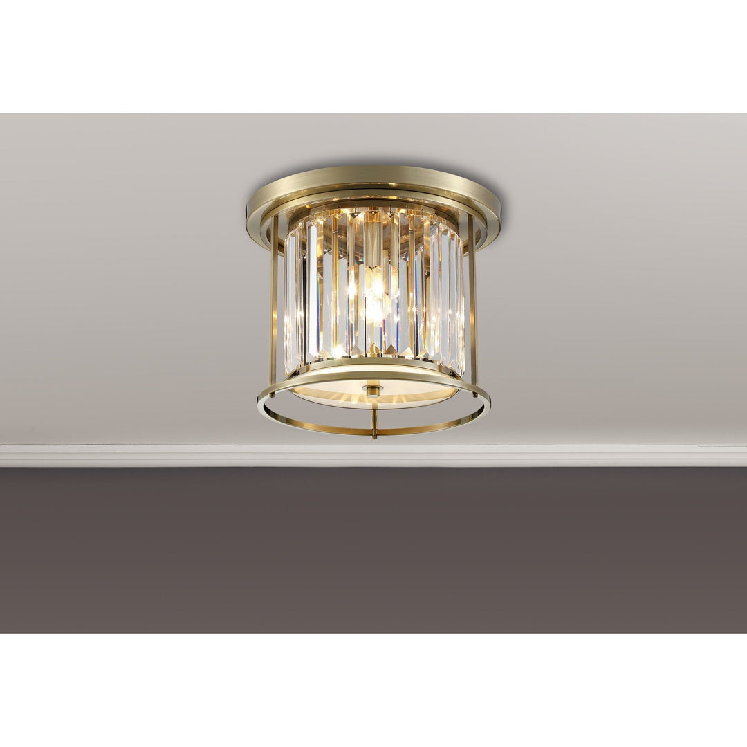 Nelson Lighting NL91339 Maccia 3 Light Flush Ceiling Light Antique Brass Clear