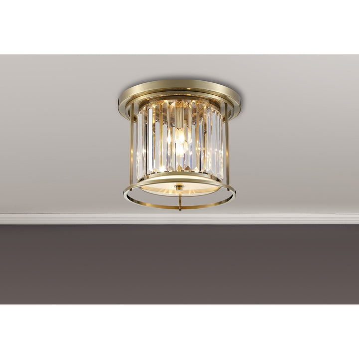 Nelson Lighting NL91339 Maccia 3 Light Flush Ceiling Light Antique Brass Clear