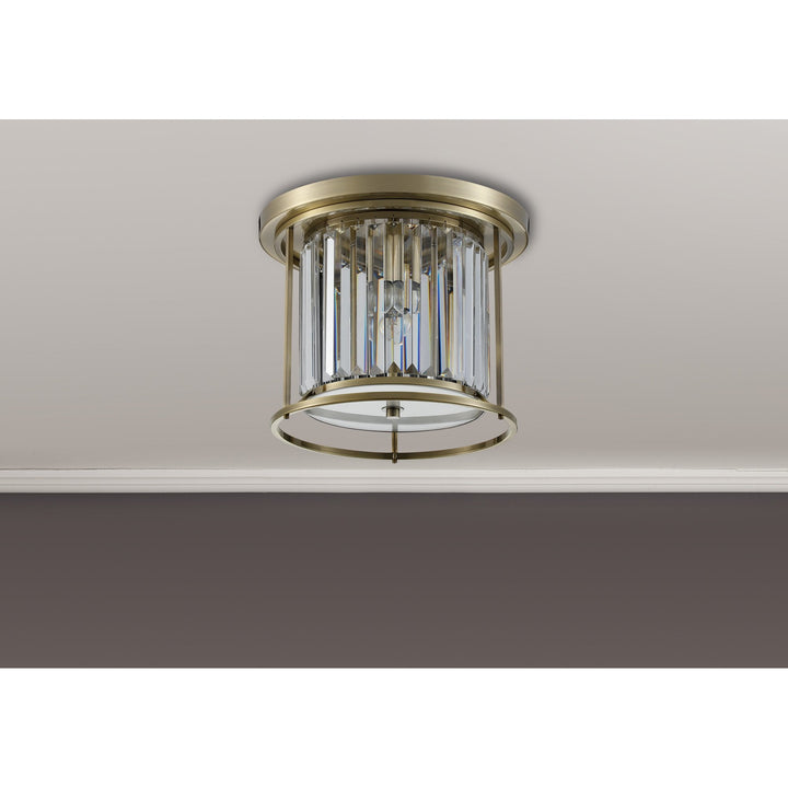 Nelson Lighting NL91339 Maccia 3 Light Flush Ceiling Light Antique Brass Clear